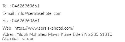 Sera Lake Hotel telefon numaralar, faks, e-mail, posta adresi ve iletiim bilgileri